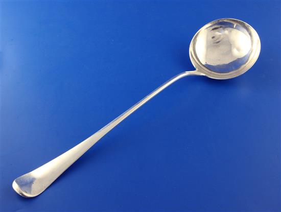 A George II silver Hanovarian pattern soup ladle by Ebenezer Coker, 7.5 oz.